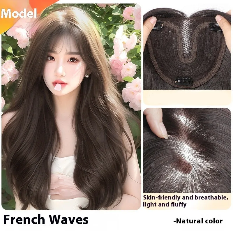 Hairfree Mesh Wig Female Traceless Ventilation Wig High Temperature Fiber Non-Hot Dye Half-Handmade Weaving Medium Curly or Straight Hair 60cm Length Natural Color or Caramel Mocha for Any Skin Colour
