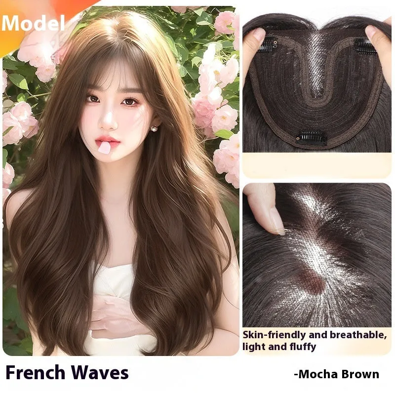 Hairfree Mesh Wig Female Traceless Ventilation Wig High Temperature Fiber Non-Hot Dye Half-Handmade Weaving Medium Curly or Straight Hair 60cm Length Natural Color or Caramel Mocha for Any Skin Colour