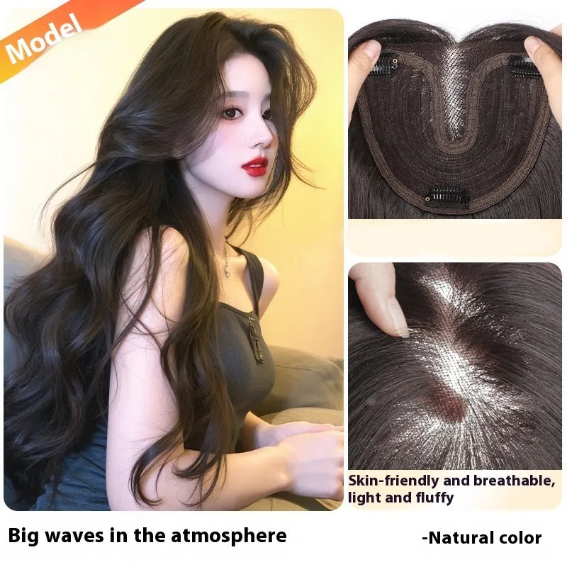Hairfree Mesh Wig Female Traceless Ventilation Wig High Temperature Fiber Non-Hot Dye Half-Handmade Weaving Medium Curly or Straight Hair 60cm Length Natural Color or Caramel Mocha for Any Skin Colour