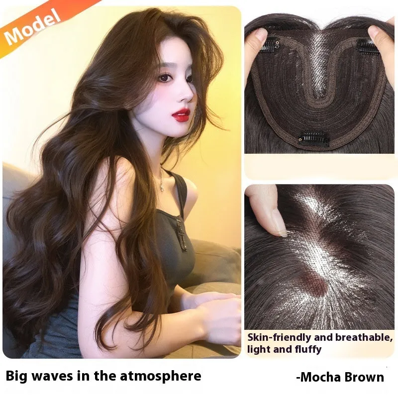 Hairfree Mesh Wig Female Traceless Ventilation Wig High Temperature Fiber Non-Hot Dye Half-Handmade Weaving Medium Curly or Straight Hair 60cm Length Natural Color or Caramel Mocha for Any Skin Colour