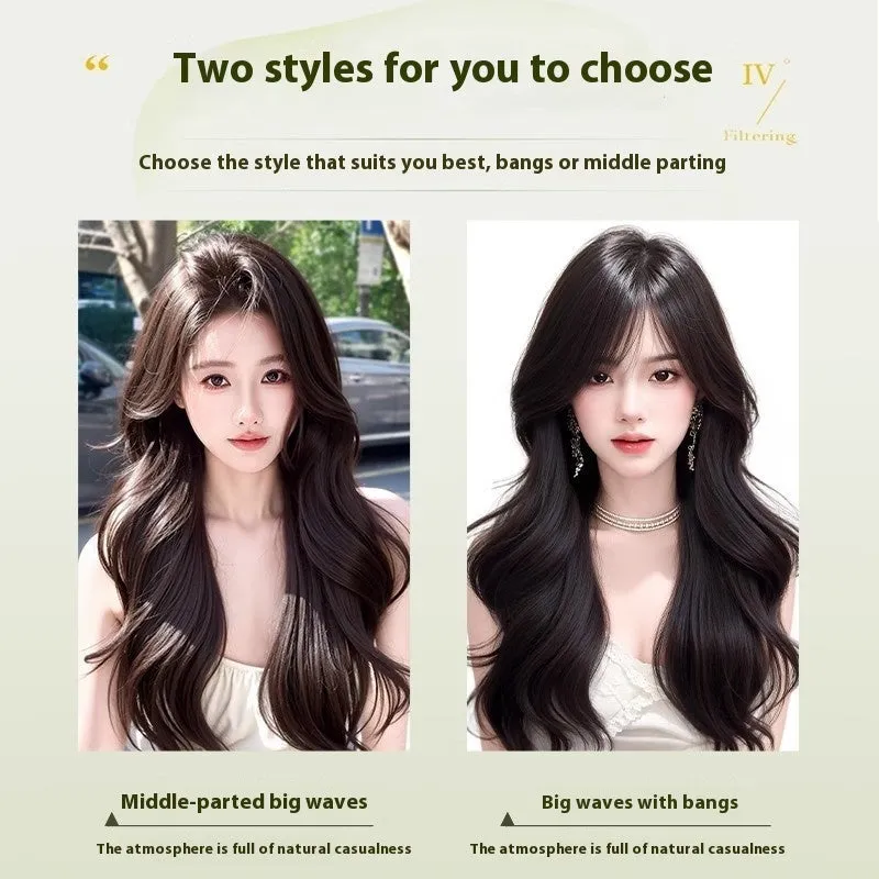 Hairfree Mesh Wig Female Traceless Ventilation Wig High Temperature Fiber Non-Hot Dye Half-Handmade Weaving Medium Curly or Straight Hair 60cm Length Natural Color or Caramel Mocha for Any Skin Colour