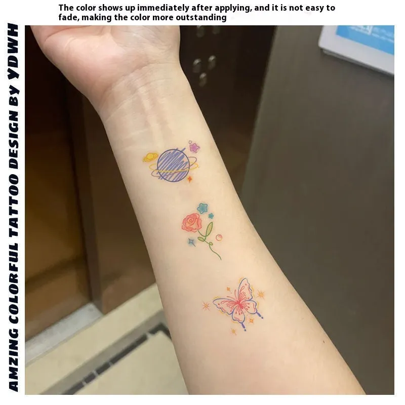 Butterfly moon colour shoulder clavicle tattoo sticker water transfer printing Chinese style geometric design