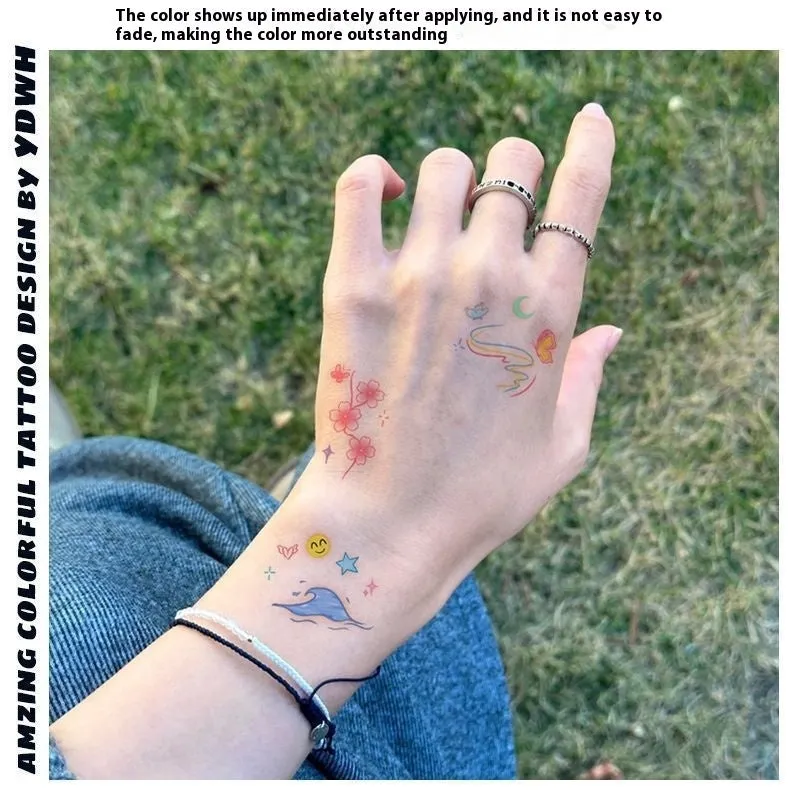Butterfly moon colour shoulder clavicle tattoo sticker water transfer printing Chinese style geometric design