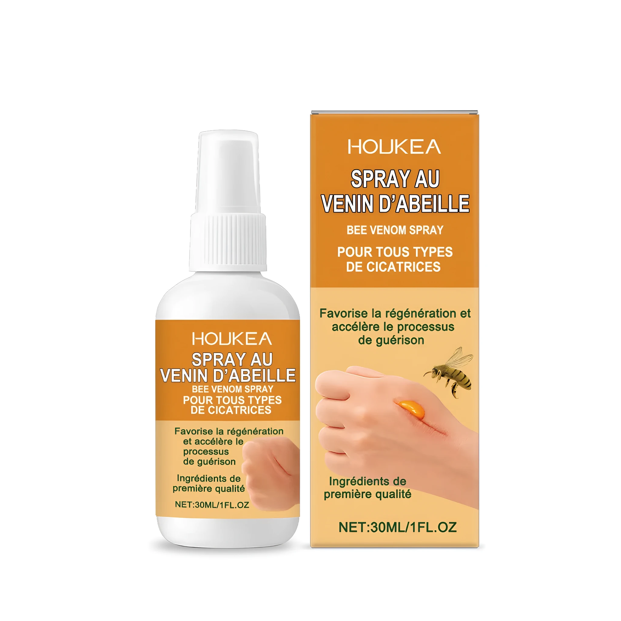 30ml bottle of skin scar care spray with bee venom and sodium hyaluronate for scar management