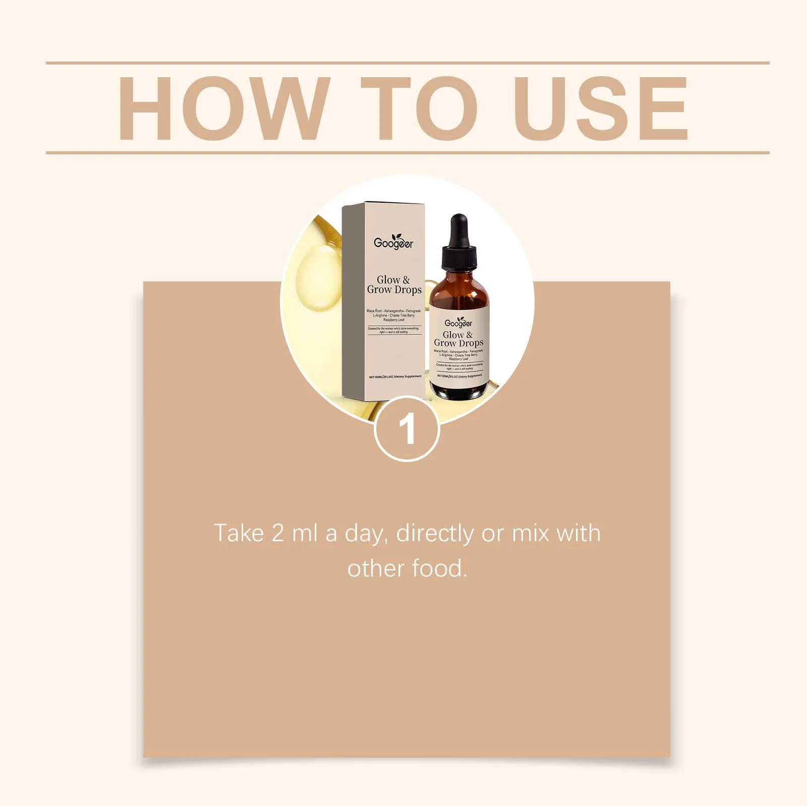 60ml bottle of Female Estrogen Balance Drops dietary supplement with dropper, containing vitamins and herbal extracts