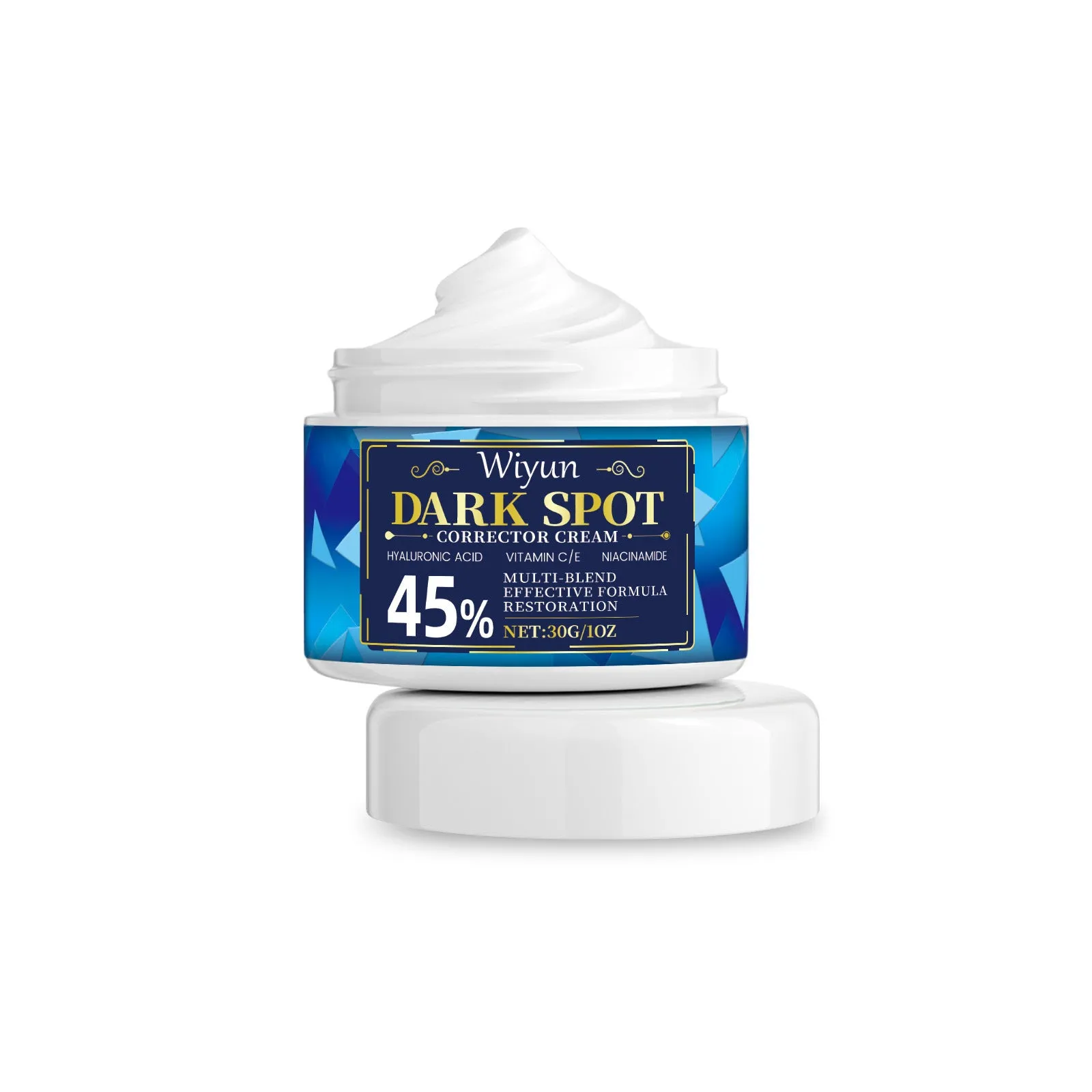 30g tube of dark spot corrector cream with Vitamin C and Hyaluronic Acid on a white background