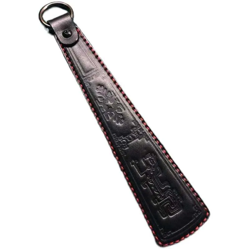 Pat massage anti-body skin racket with thick vegetable tanned leather and stainless steel panel, 25.5cm length, black colour