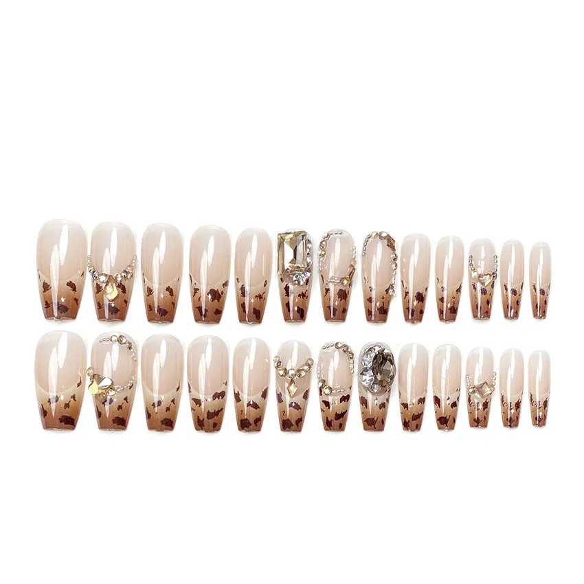 Leopard print stud set for ladies with nail-finished flash texture on plastic armour