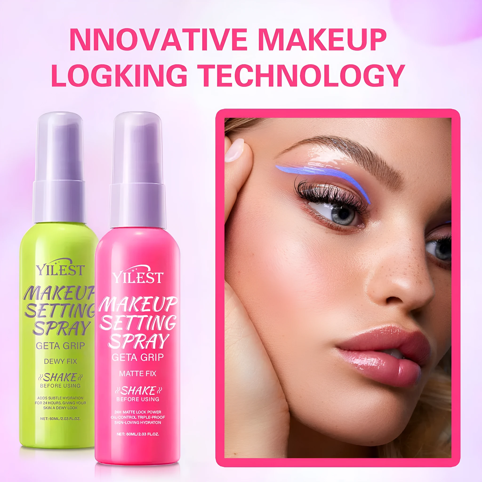 60ml makeup mist spray moisturizing shaping spray in green and pink bottles