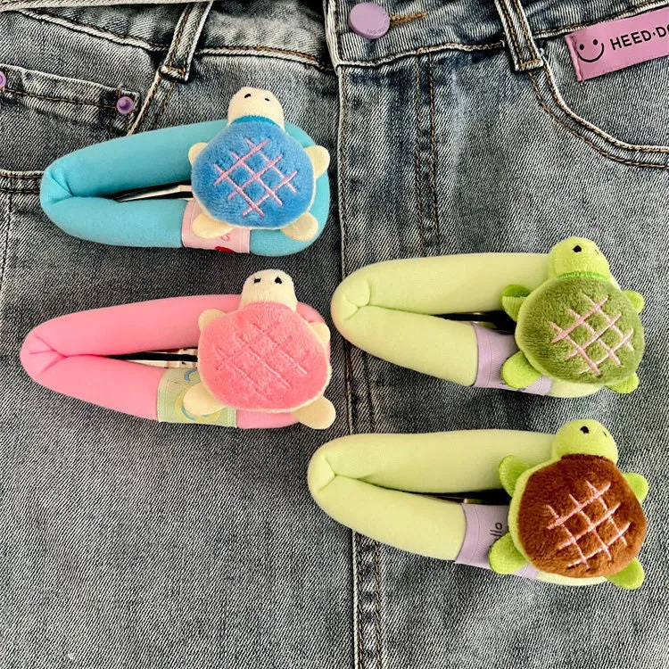 Cute cartoon little turtle barrettes made of cloth in pink blue coffee and green colours for women and girls