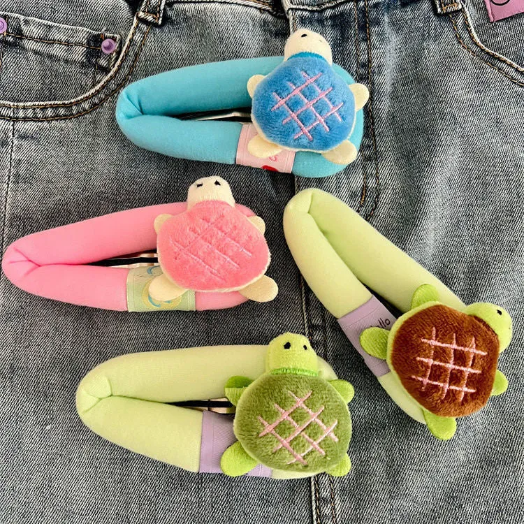 Cute cartoon little turtle barrettes made of cloth in pink blue coffee and green colours for women and girls