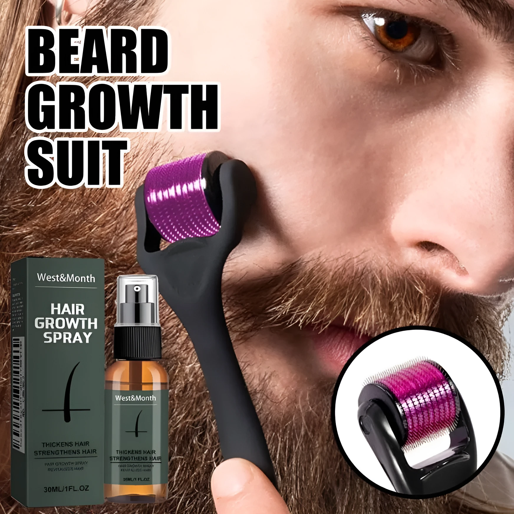 Men's beauty care suit with natural organic face spray and cream, featuring herbal tea ingredients