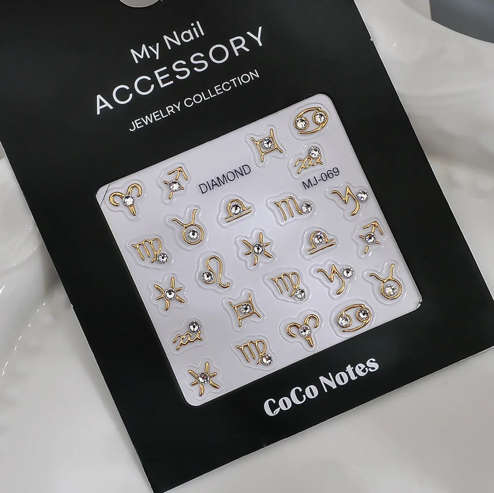 Constellation high-grade exquisite adhesive relief nail sticker with ultra-thin seamless design, embossed pattern, flashing icy finish, MJ069 Gilding