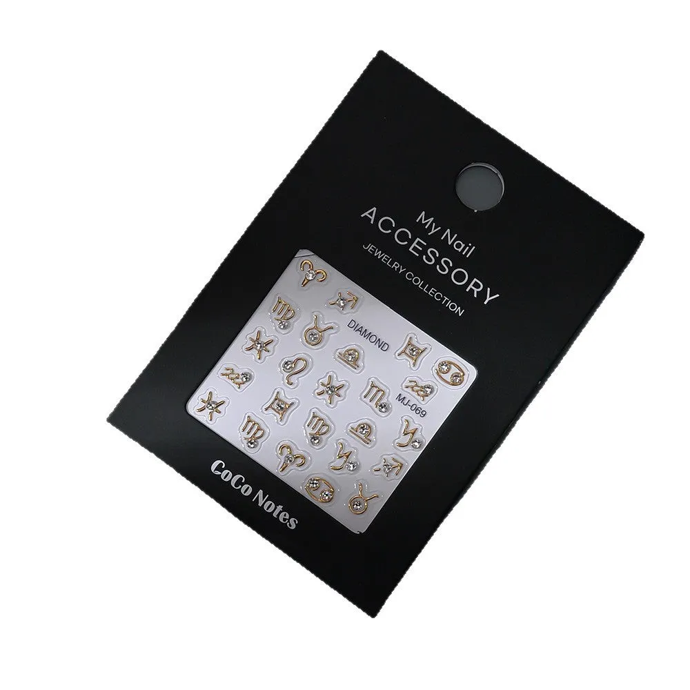 Constellation high-grade exquisite adhesive relief nail sticker with ultra-thin seamless design, embossed pattern, flashing icy finish, MJ069 Gilding