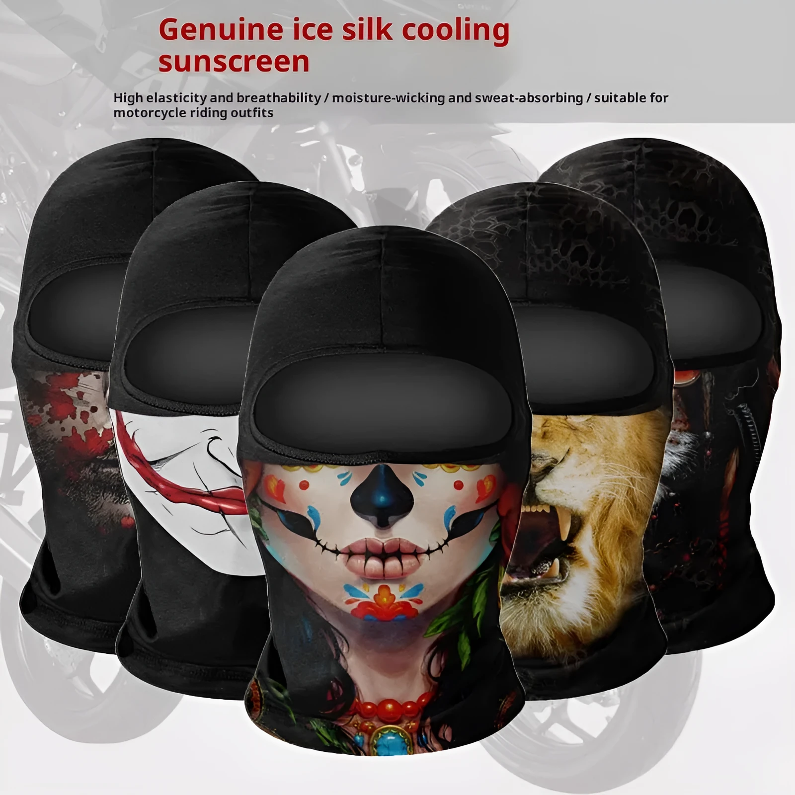 Summer breathable full face sun protection headgear in ice silk fabric, polyester, average size, available in multiple colours