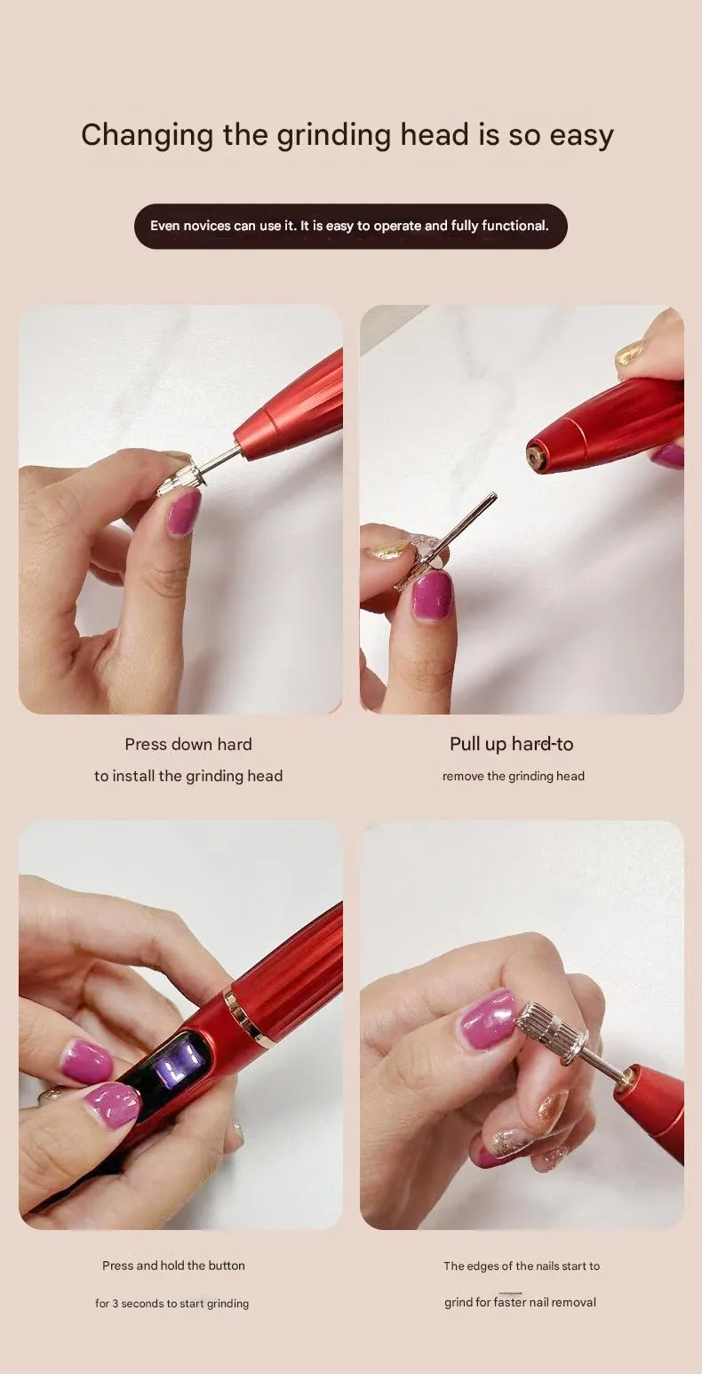 Compact electric nail file with LCD display in grey colour option