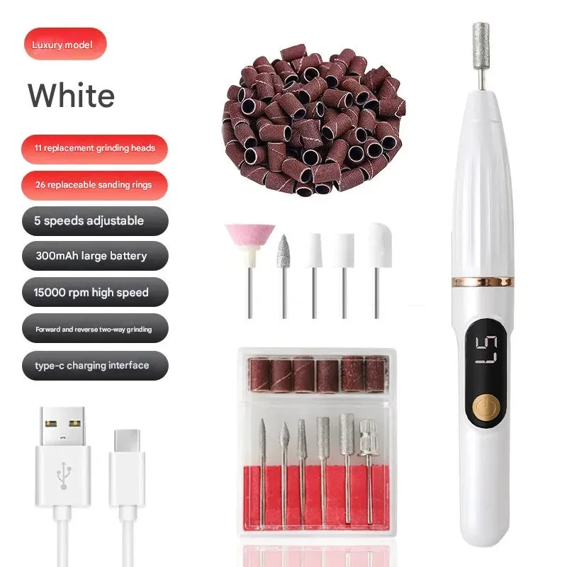 Compact electric nail file with LCD display in grey colour option