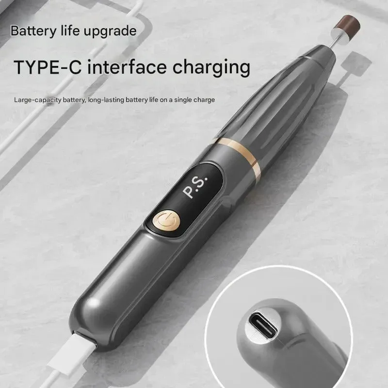 Compact electric nail file with LCD display in grey colour option