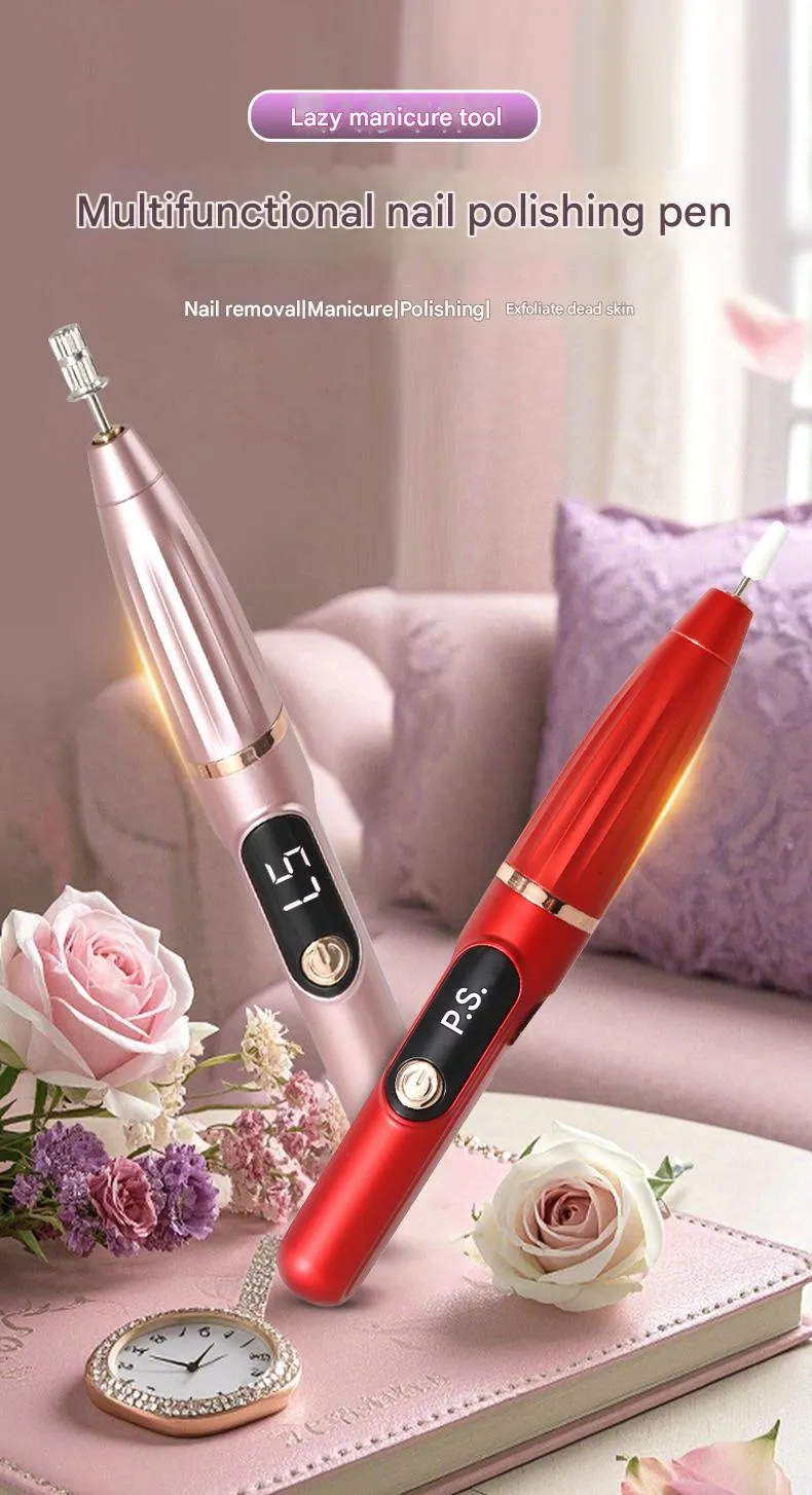 Compact electric nail file with LCD display in grey colour option