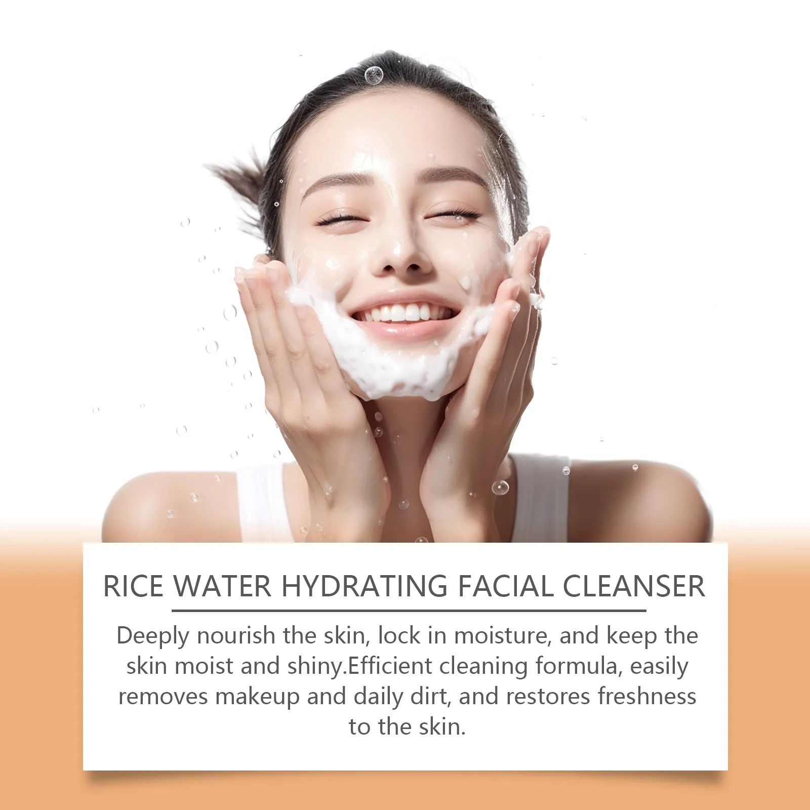 60ml white tube rice facial cleanser with moisturising ingredients on a plain background