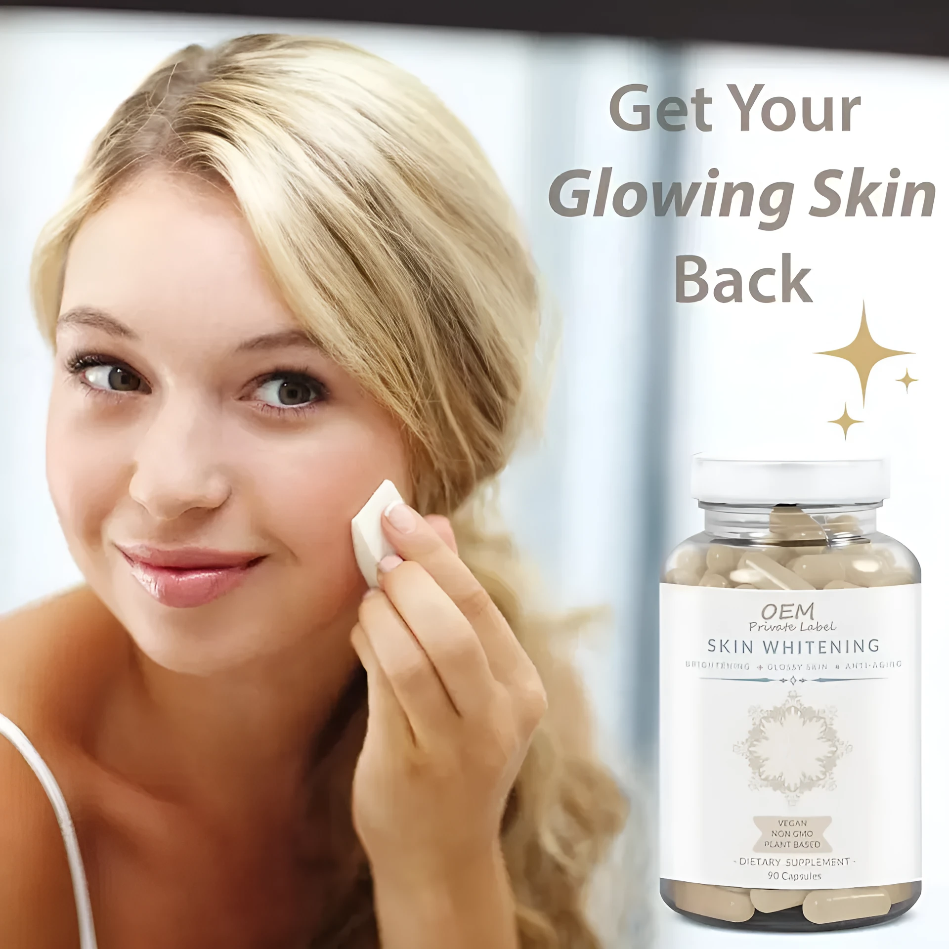 Collagen capsule supplement 60 tablets in bottle packaging for adult use