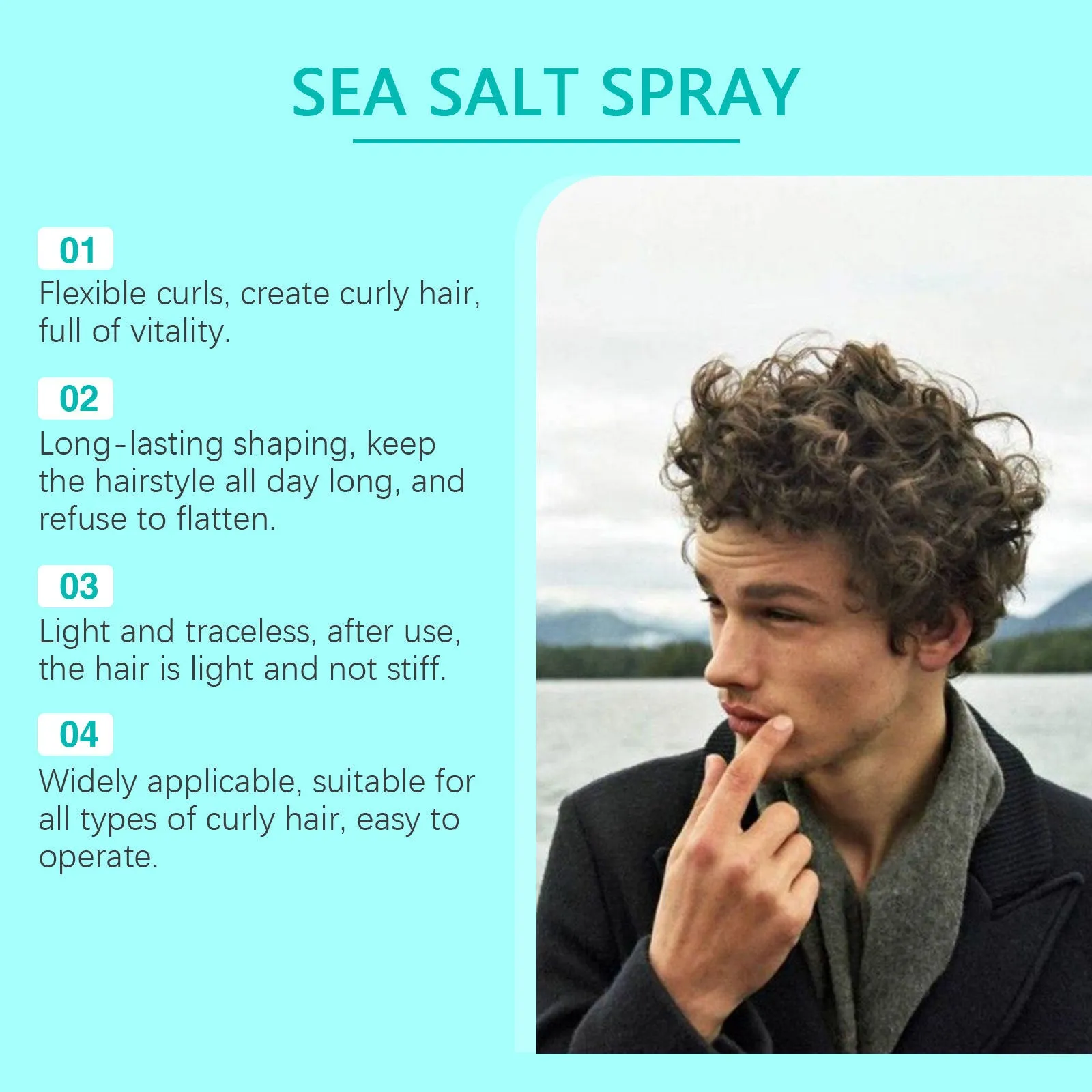 Sea salt curly hair spray 100ml in a compact bottle for shaping and defining curls