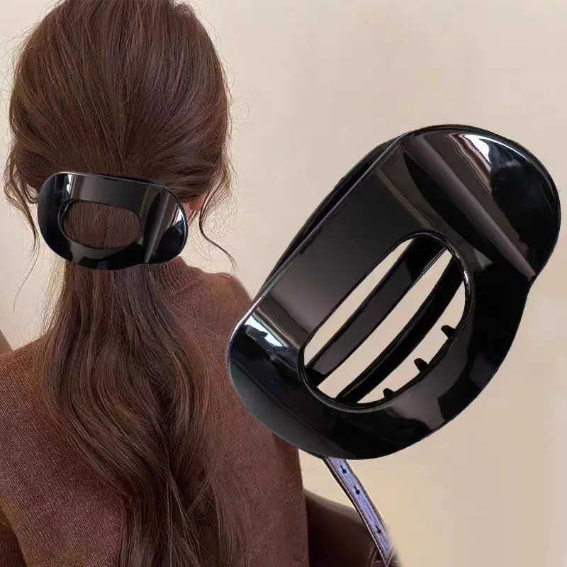 Large duckbill hair clip for women back head updo, matte black finish, baking varnish, simple quadrilateral shape