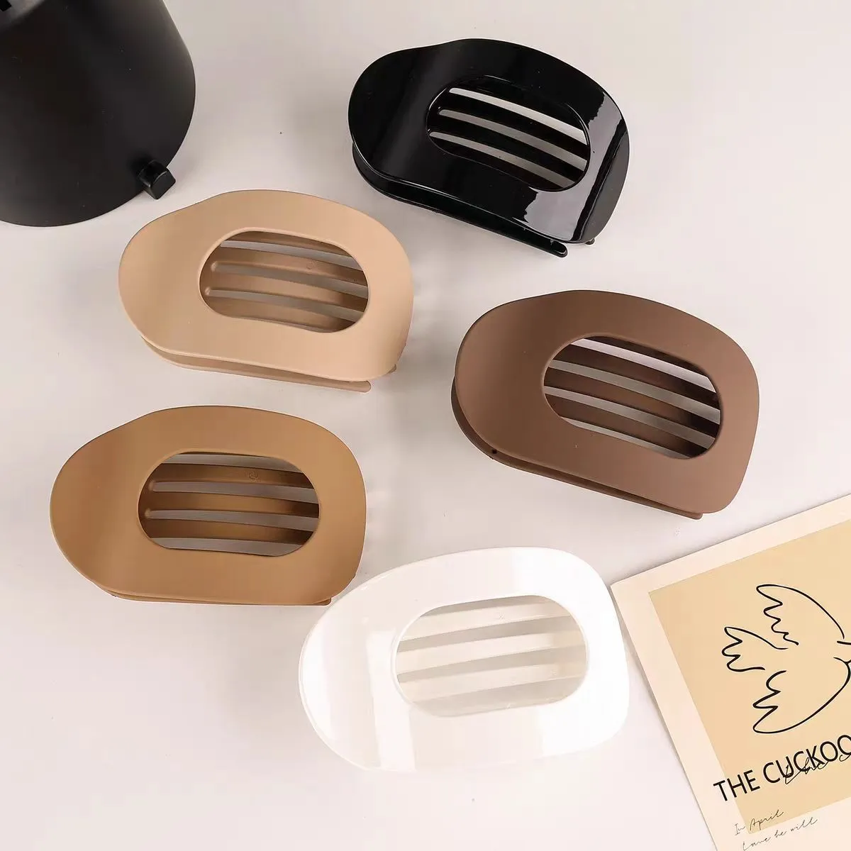 Large duckbill hair clip for women back head updo, matte black finish, baking varnish, simple quadrilateral shape