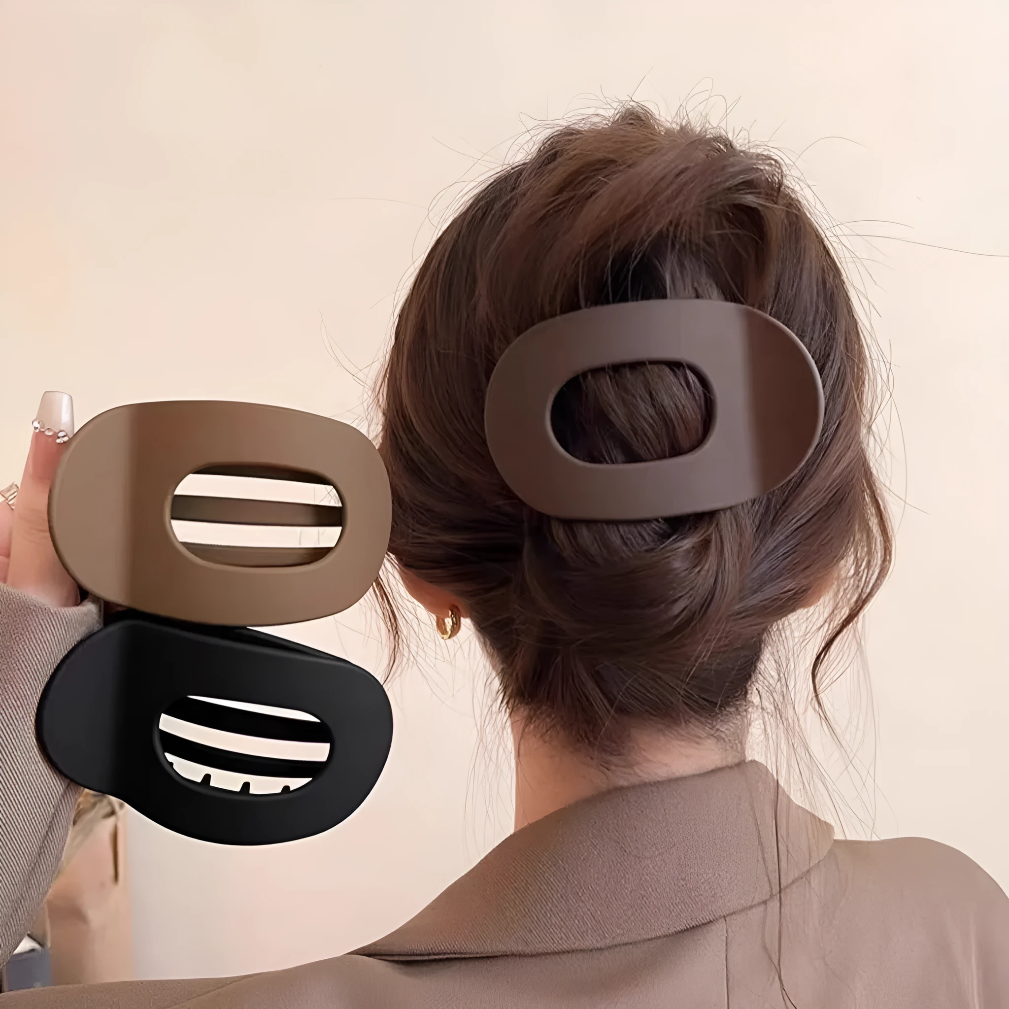Large duckbill hair clip for women back head updo, matte black finish, baking varnish, simple quadrilateral shape