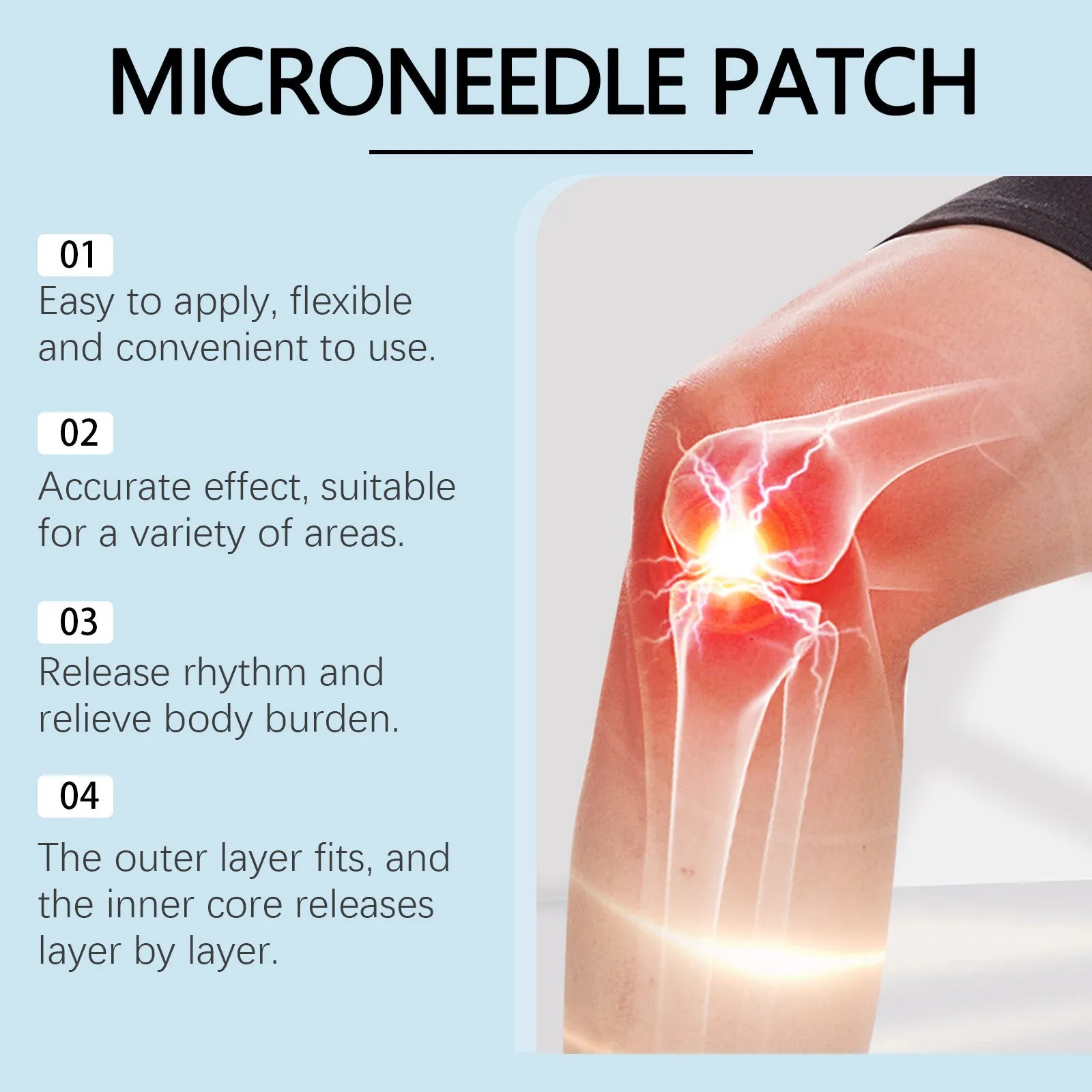Four hyaluronic acid joint relief microneedle patches with herbal ingredients