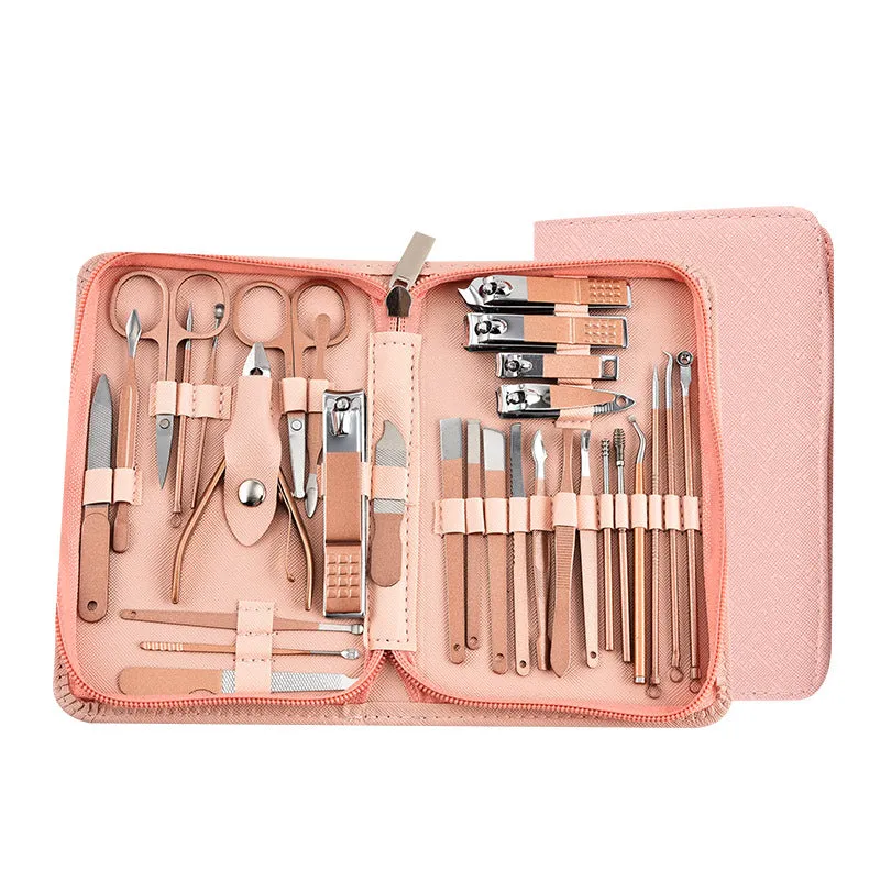 30-piece stainless steel nail clipper tool set in Rose Gold colour with pliers and assorted grooming tools