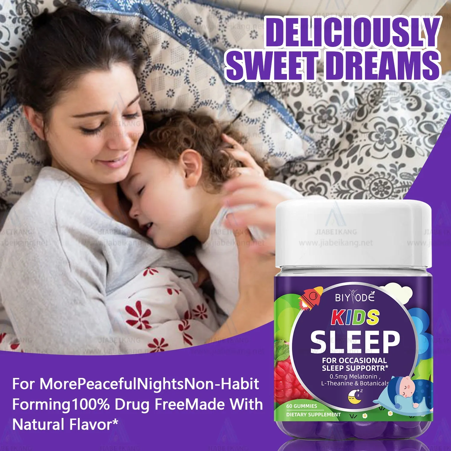 Kids Multivitamin Supplement Gummies for Sleep Support with Melatonin L-Theanine Botanicals 60 Gummies per Bottle 2 Gummies per Day Custom OEM ODM Wholesale Children Teenagers