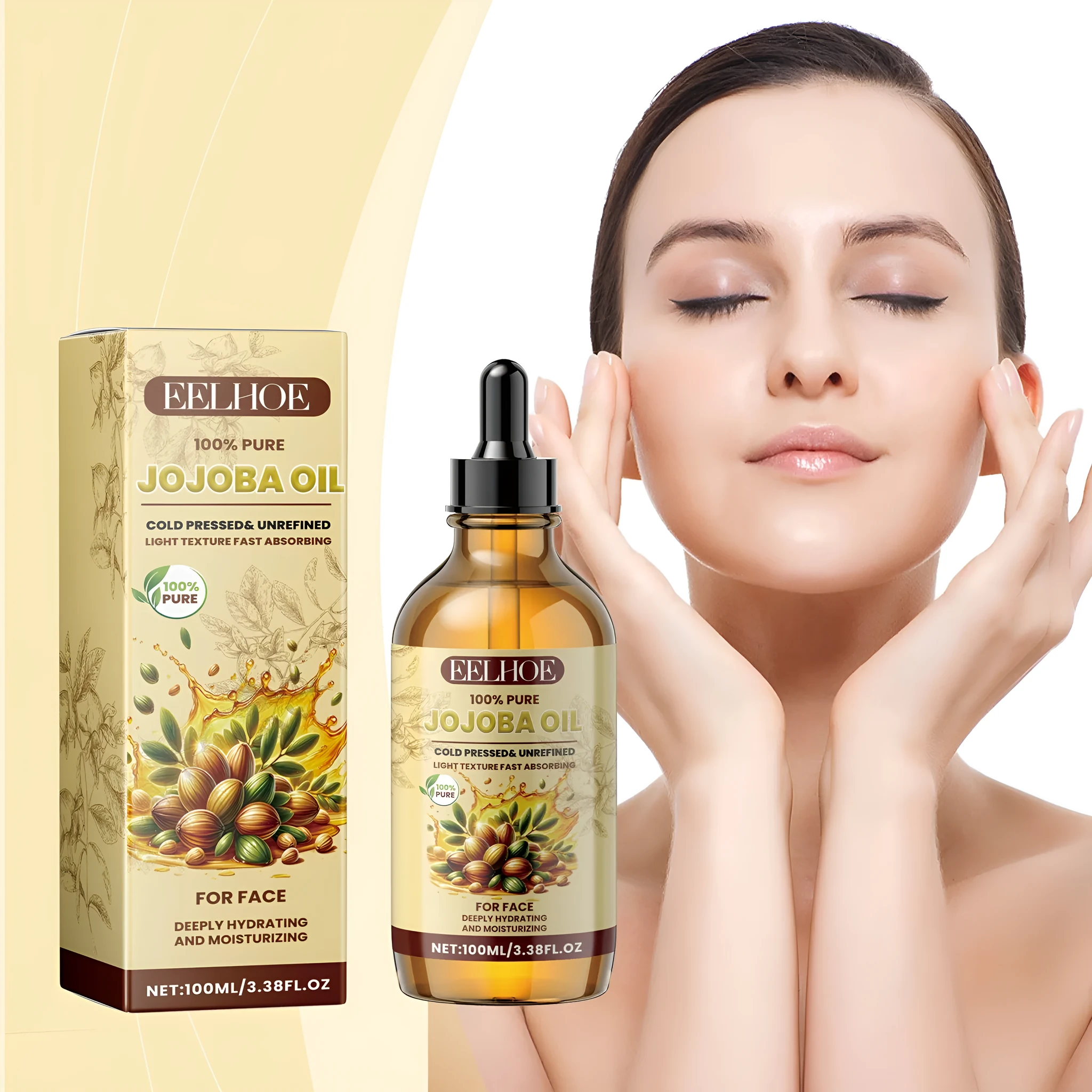EELHOE Jojoba Face Oil in a 100ml bottle for moisturising brightening and firming skincare
