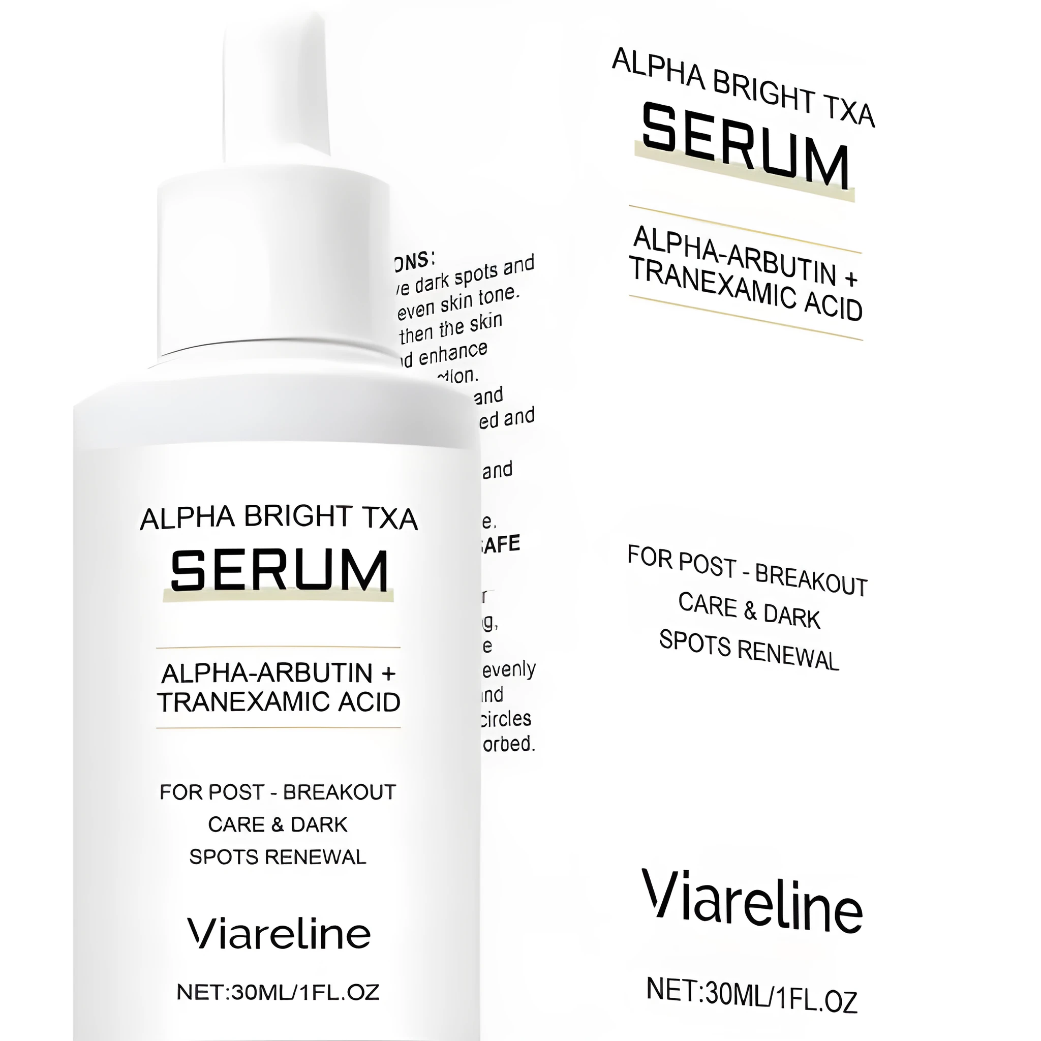 30ml bottle of acne and spot removing liquid with tranexamic acid and alpha arbutin