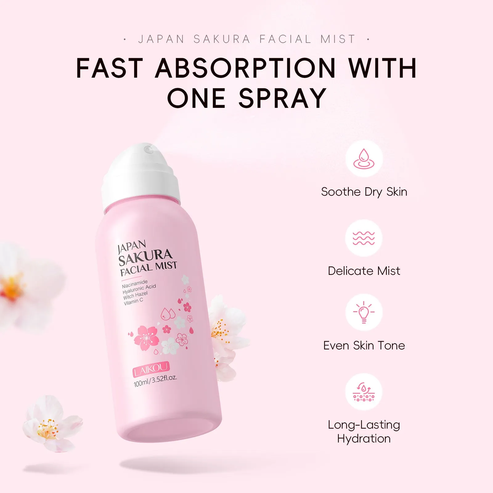 Lecoul Cherry Blossom Spray Wet Compress Lotion 100ml bottle with spray nozzle