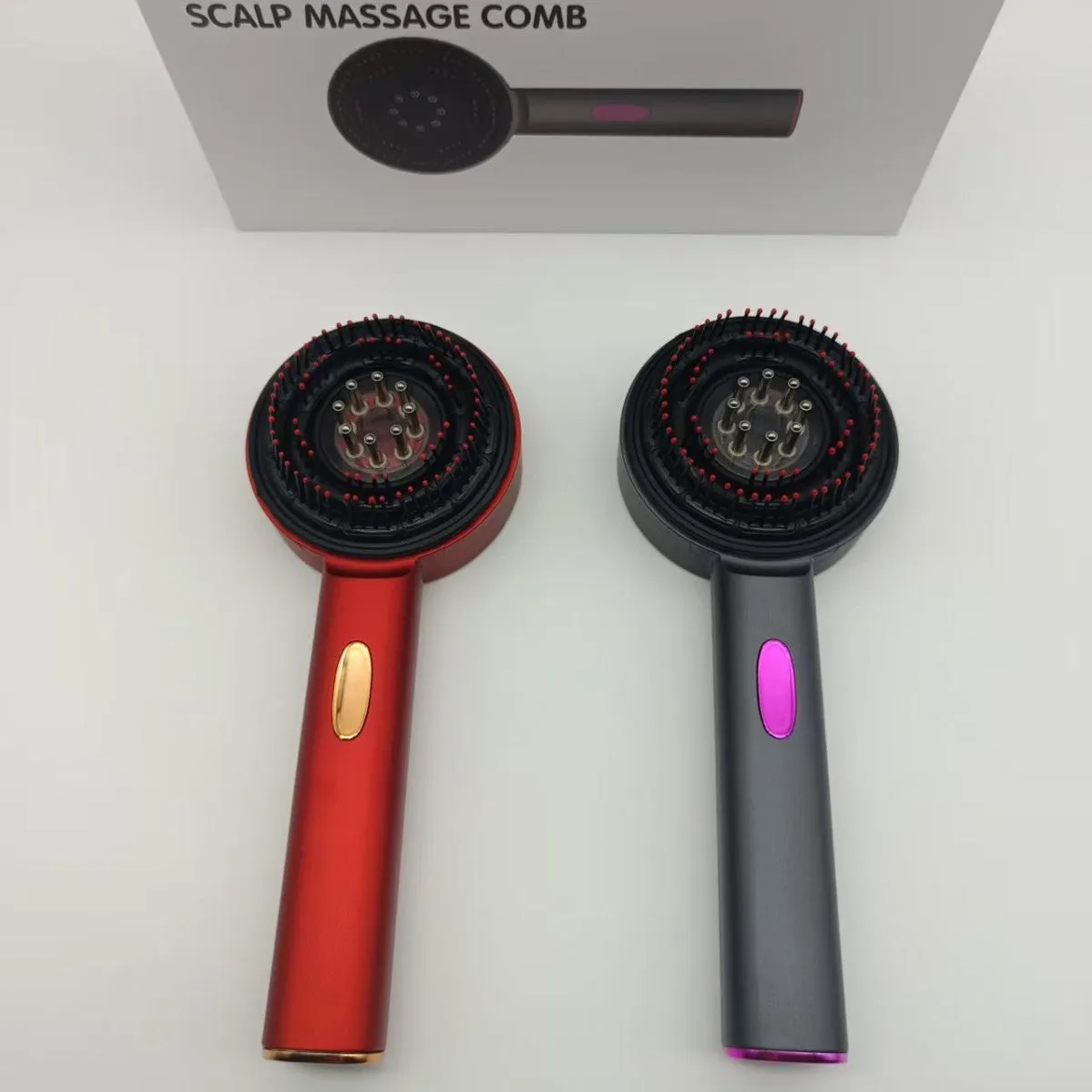 Electric scalp comb with red light and massage function in gray colour for home hair care use