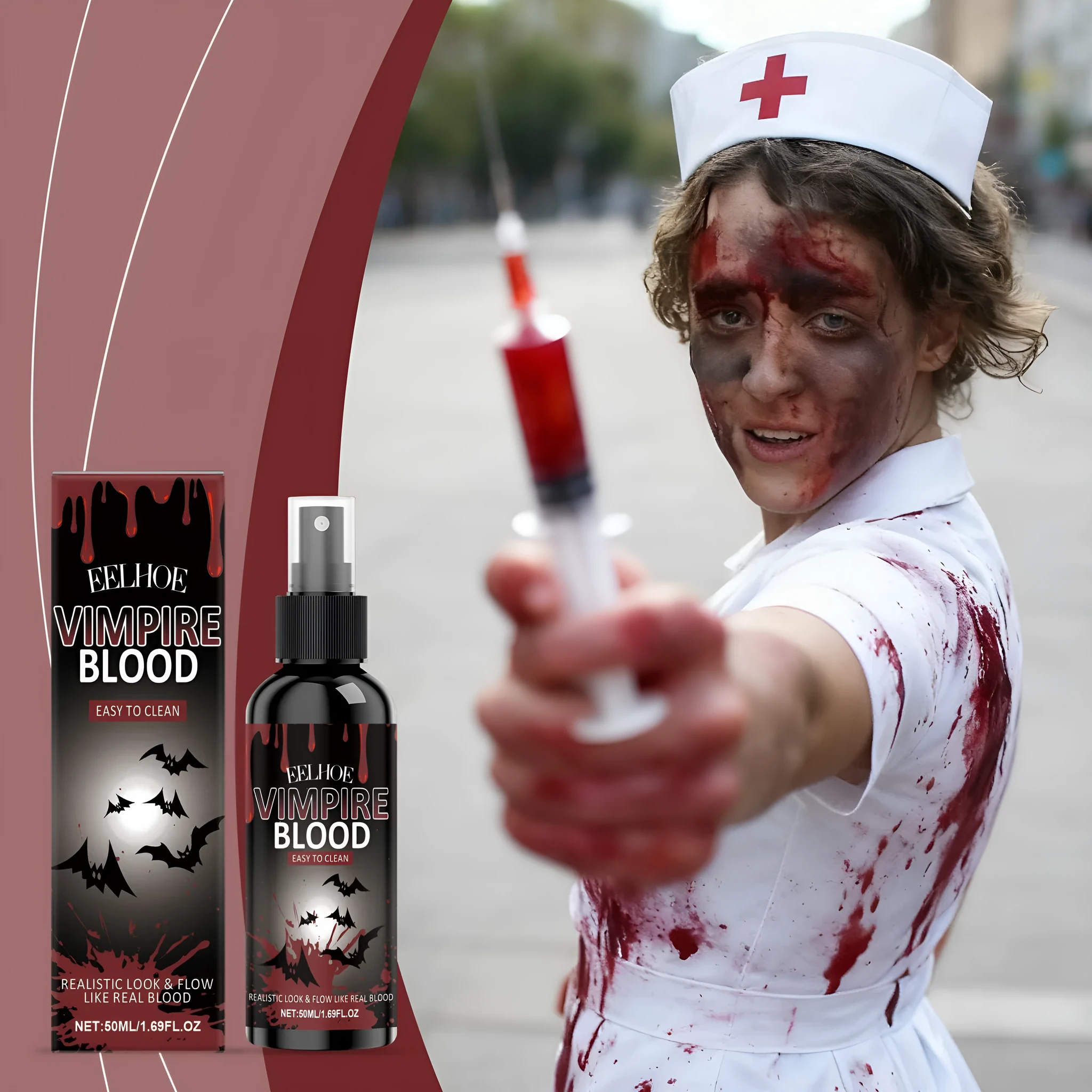 Halloween plasma spray 50ml bottle with red blood effect for costumes and stage makeup