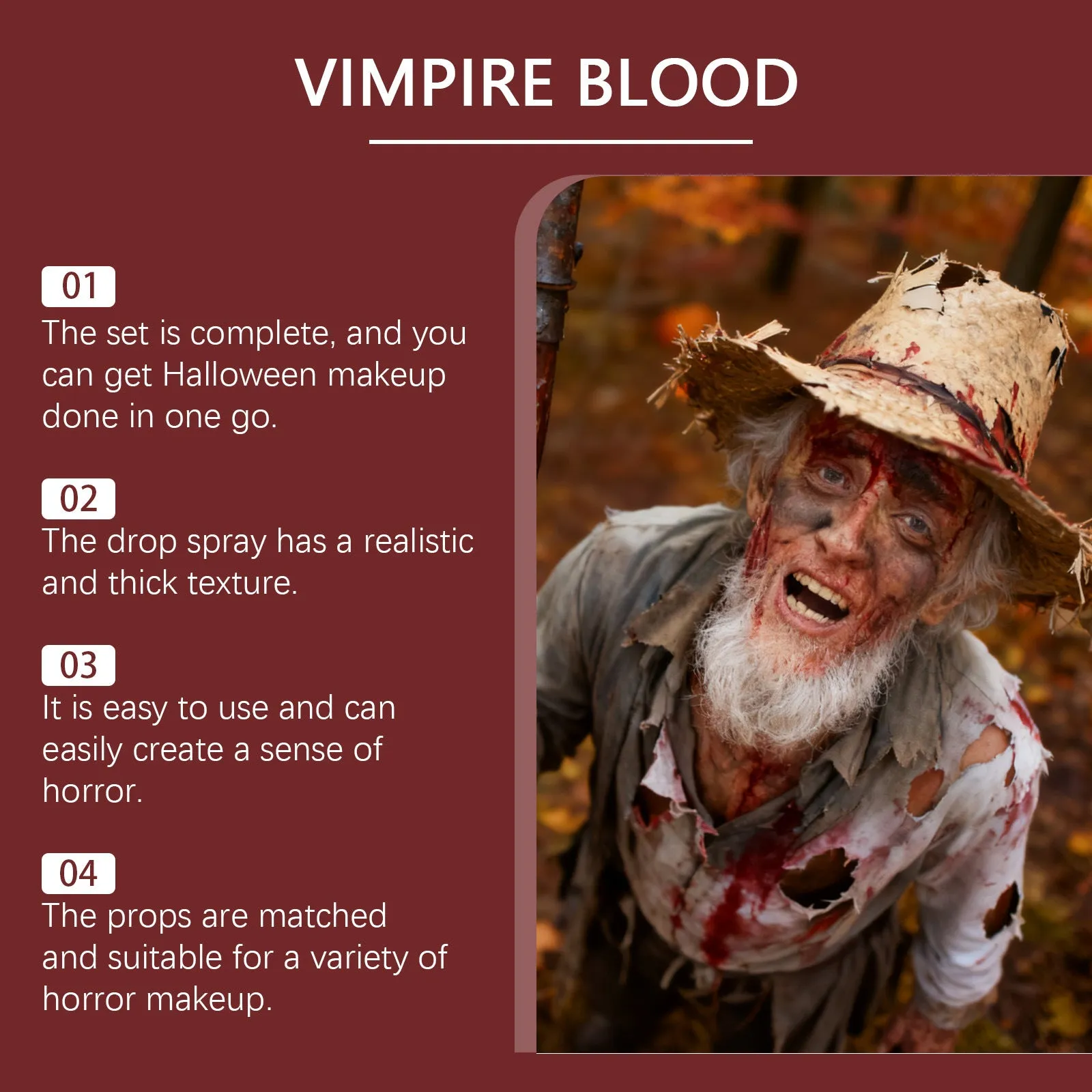 Halloween plasma spray 50ml bottle with red blood effect for costumes and stage makeup