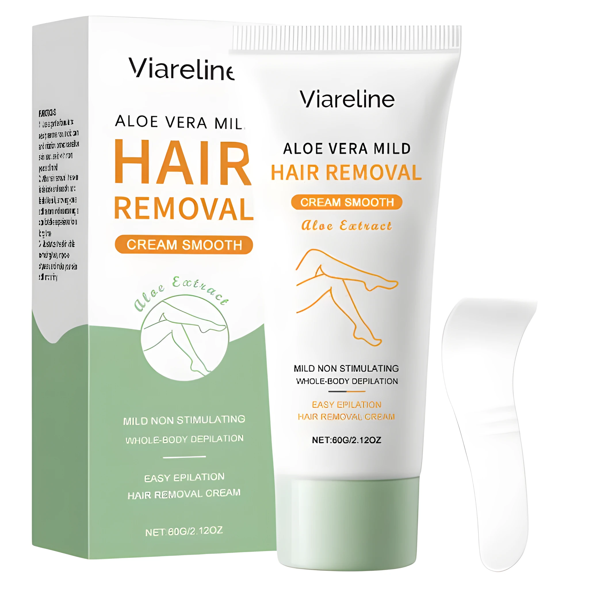 Aloe vera moisturising hair removal cream in a 60g tube with green label