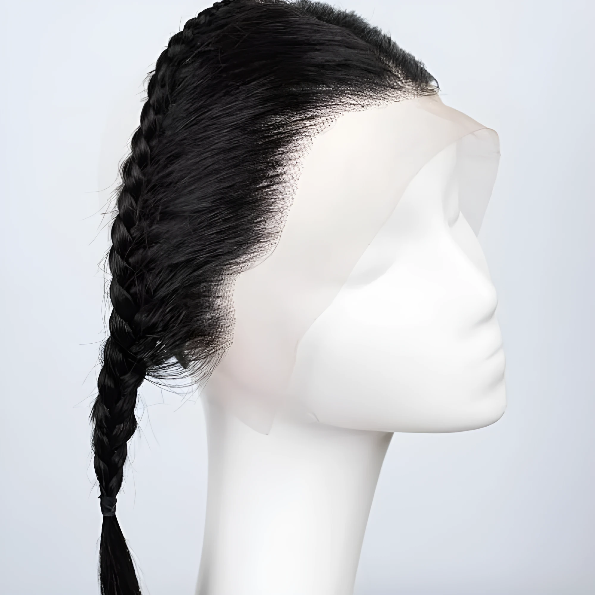 10-inch black lace frontal pre-braided wig with bangs headband style