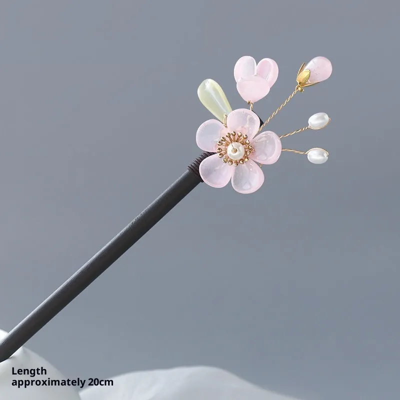 Retro Chinese style hairpin with blue Chinese bellflower floral design for updos