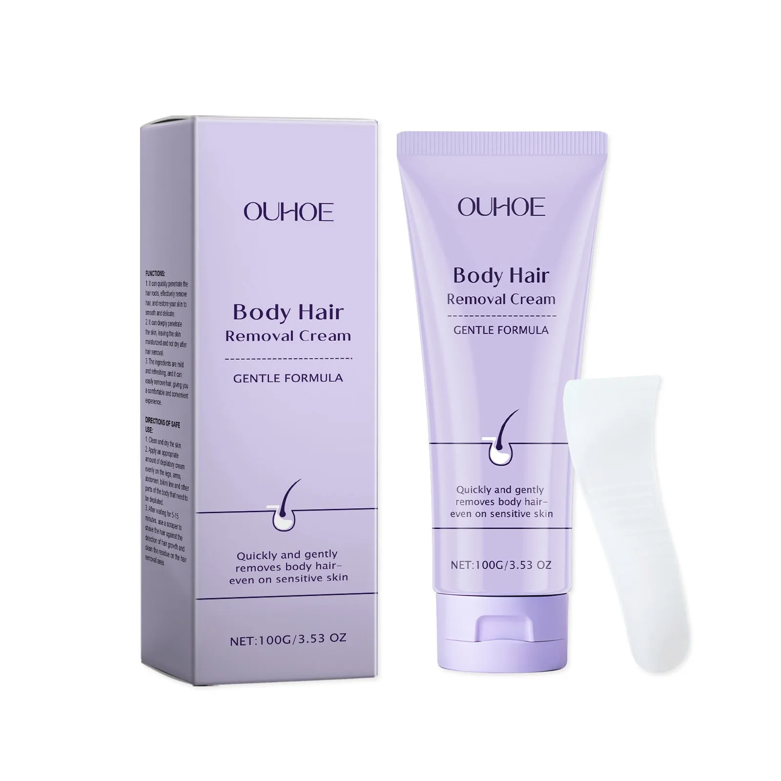 Ouhoe Gentle Body Depilatory Cream 100g tube with scraper for mild hydrating hair removal