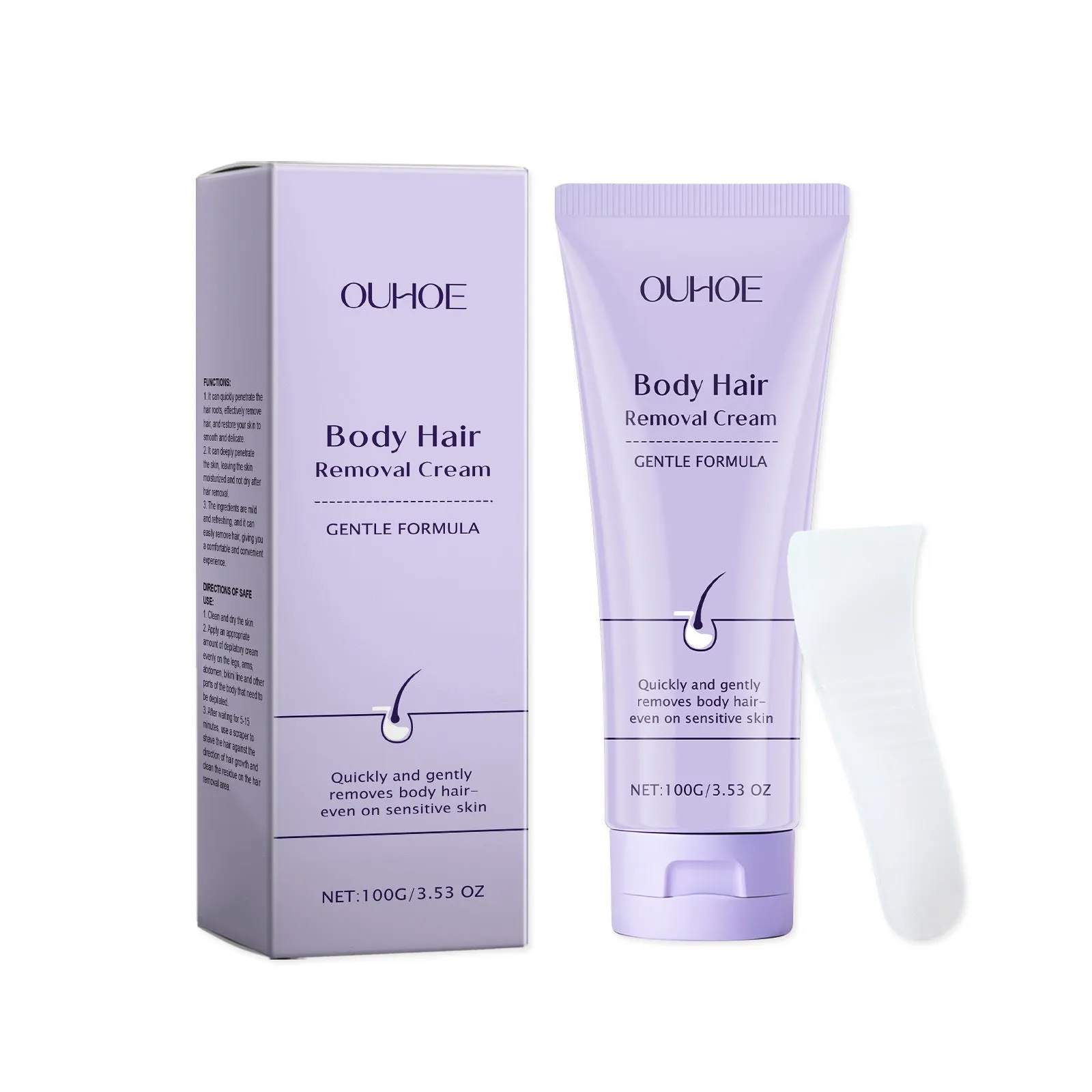 Ouhoe Gentle Body Depilatory Cream 100g tube with scraper for mild hydrating hair removal