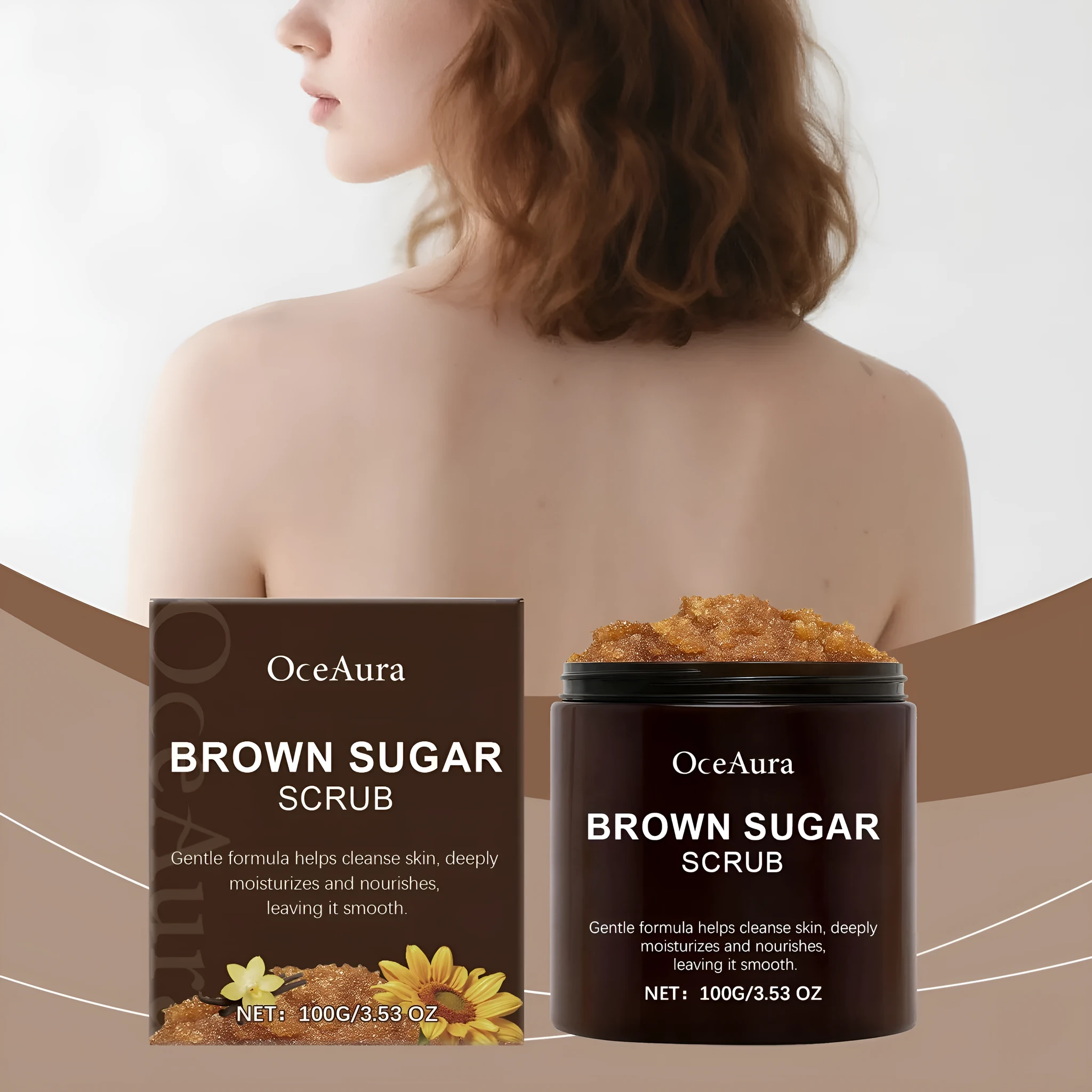 Brown sugar body scrub cream in 100g jar for gentle exfoliation, smooth and tender skin