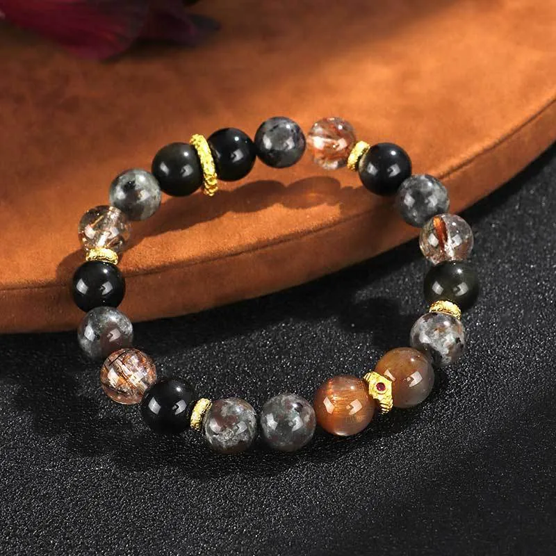 Black Sunstone and flame stone couple bracelet with manual craftsmanship for unisex wear