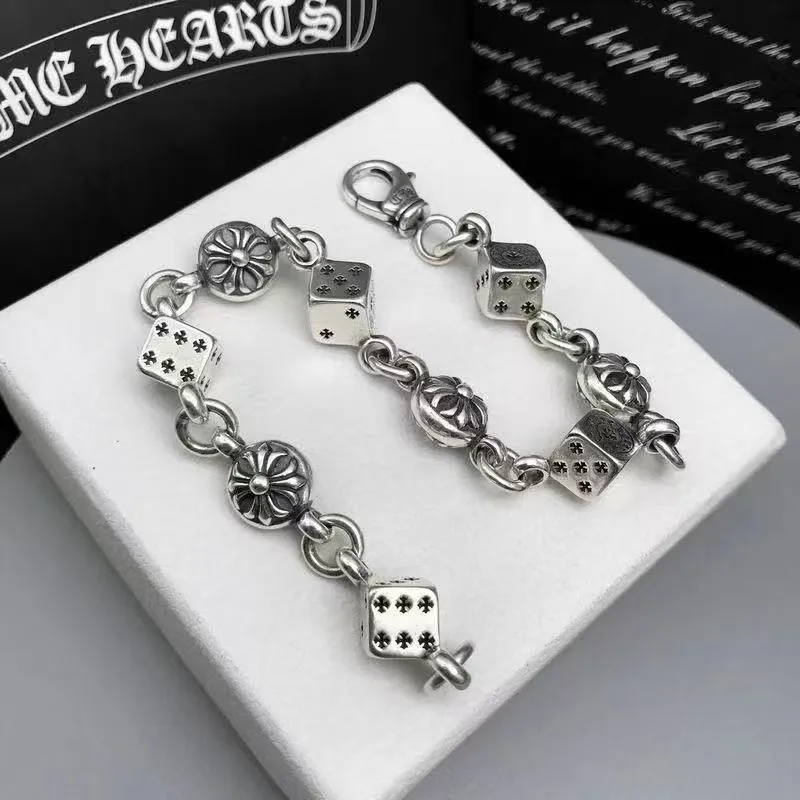 Silver titanium steel dice bracelet 20cm unisex retro electroplated chain bracelet with cross and diamond elements