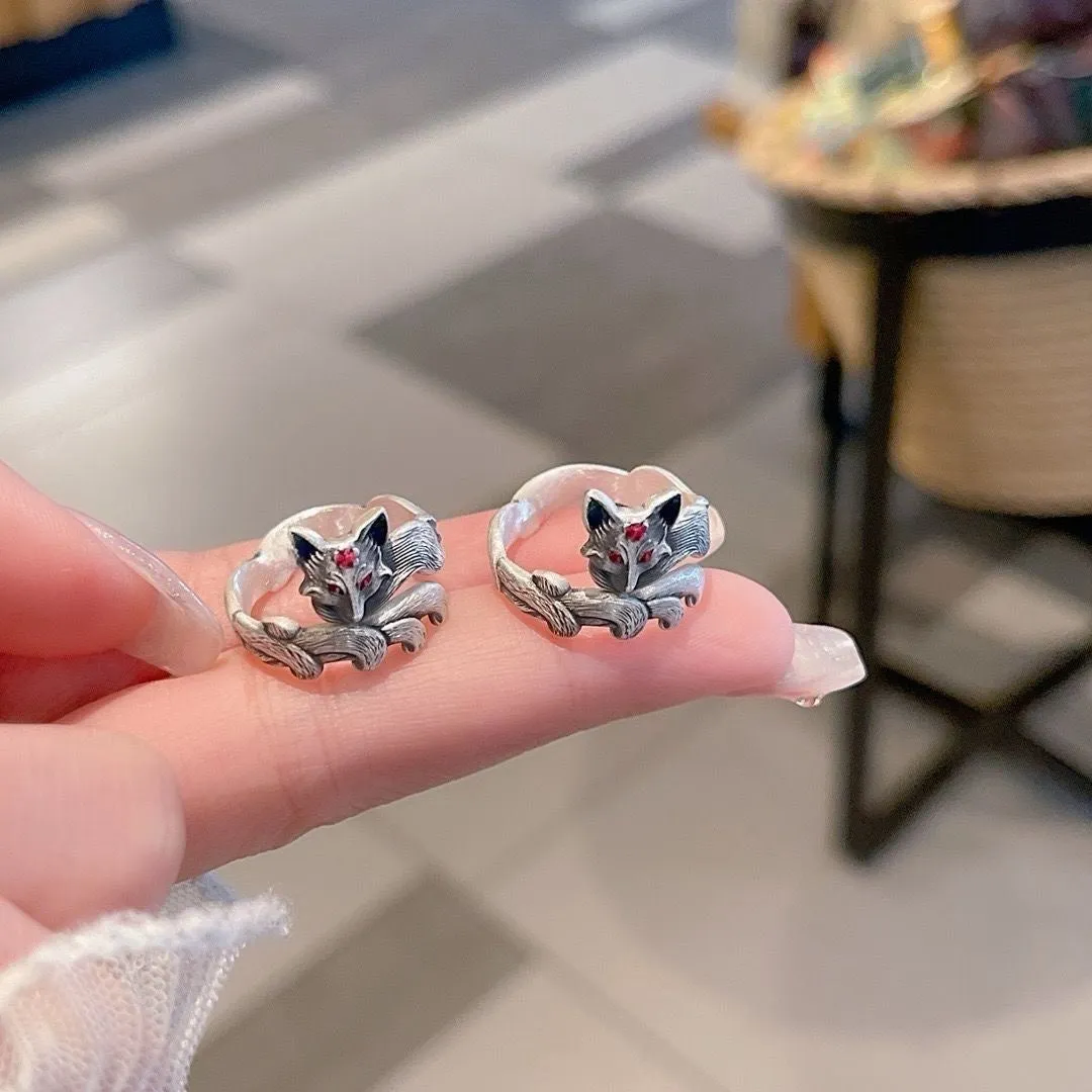 Zinc alloy open mouth ring M1307 peach blossom fox colour vintage nine tail spirit motif female accessory