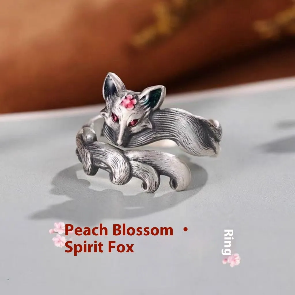 Zinc alloy open mouth ring M1307 peach blossom fox colour vintage nine tail spirit motif female accessory