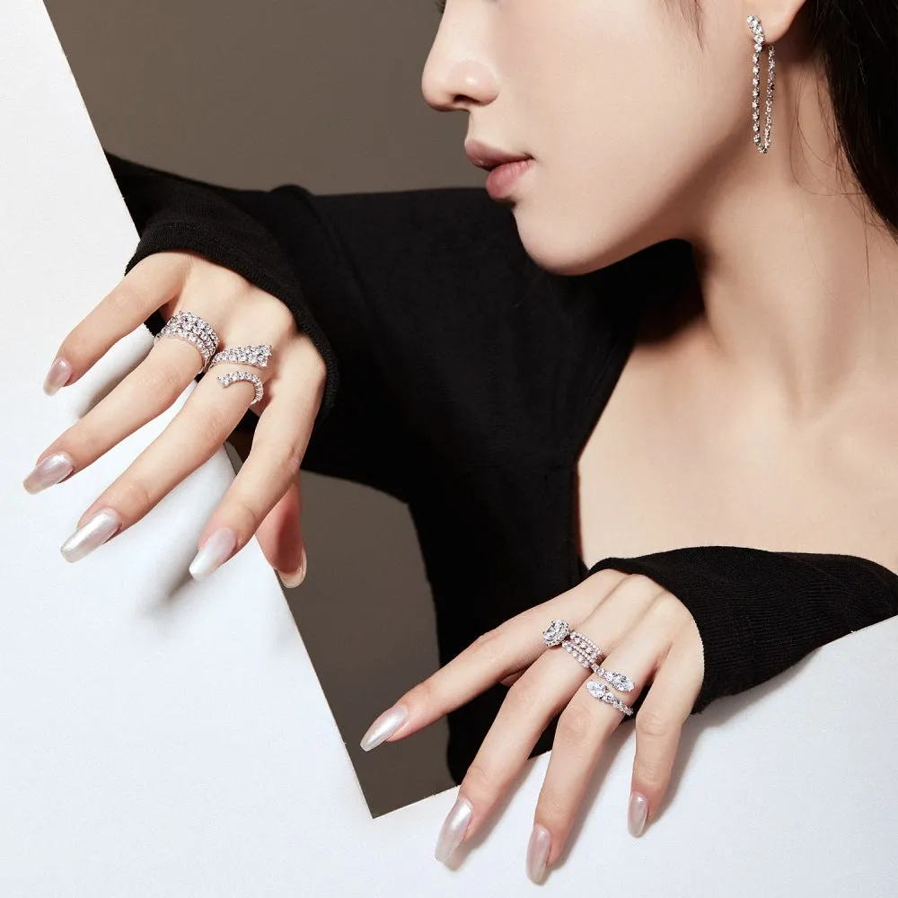 Women's 925 silver rhinestone zircon chain stud earrings 4x10.5mm electroplated finish on white background