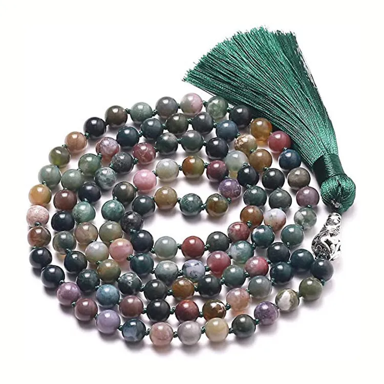 108 beaded natural stone bracelet, round 8mm beads, unisex bohemian style, available in multiple colours